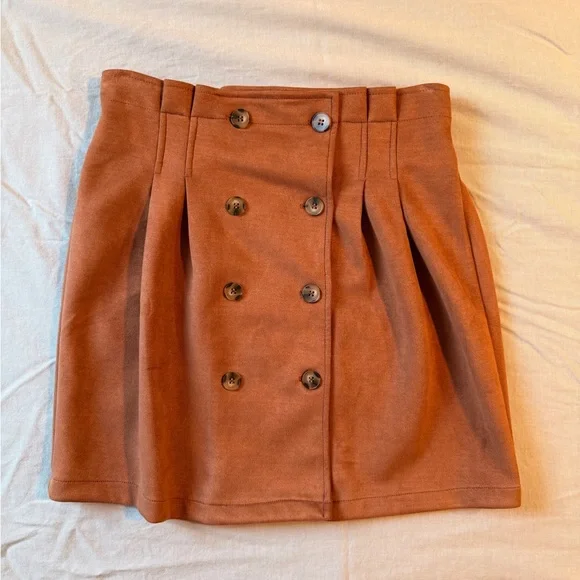 Haute Monde Dark Academia Library Core Orange Suede Feel Skirt - Picture 1 of 10